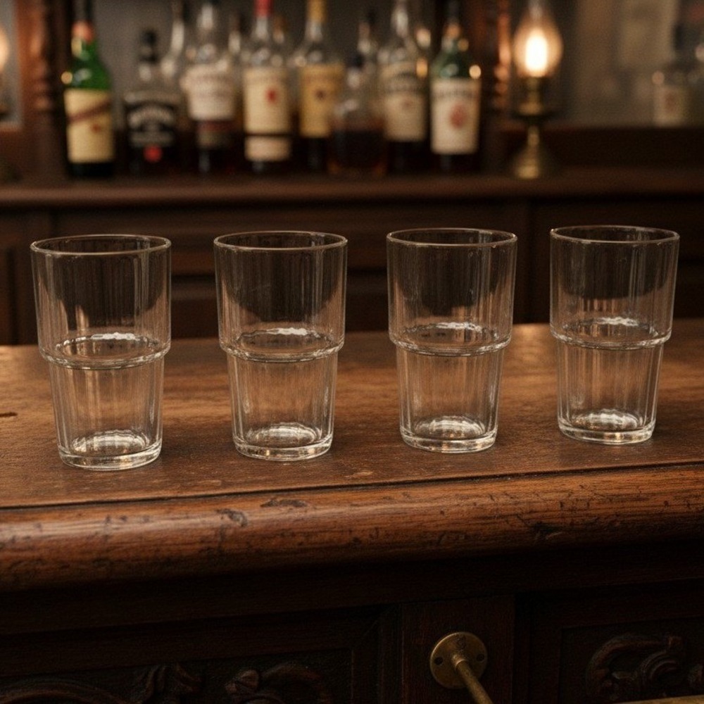 Arcoroc Stratford Clear Stackable Tumblers, Set of 4, Vtg Ribbed Optic Design
